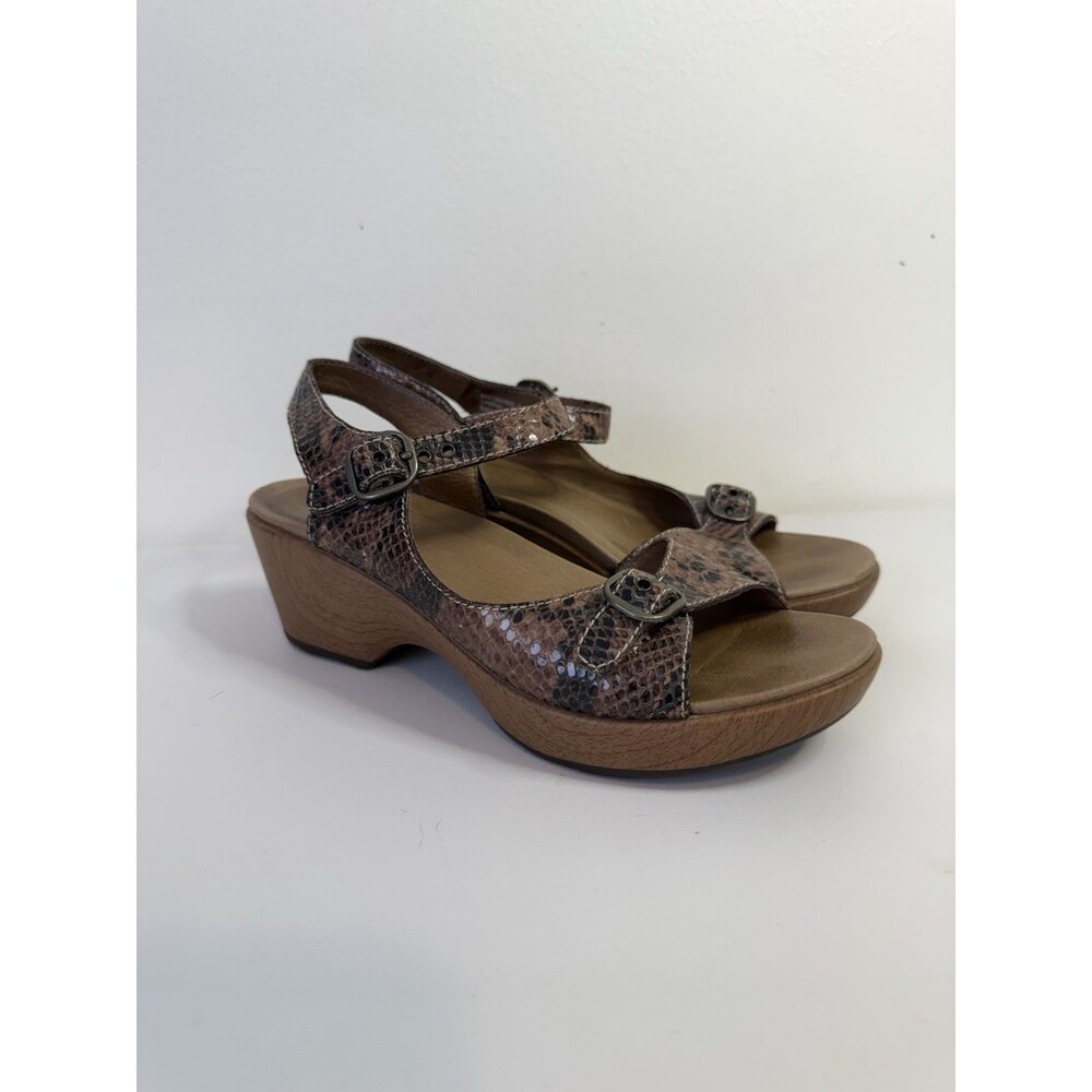 Dansko Joanie Brown Snake Leather Ankle Strap Comfort Sandal 4O